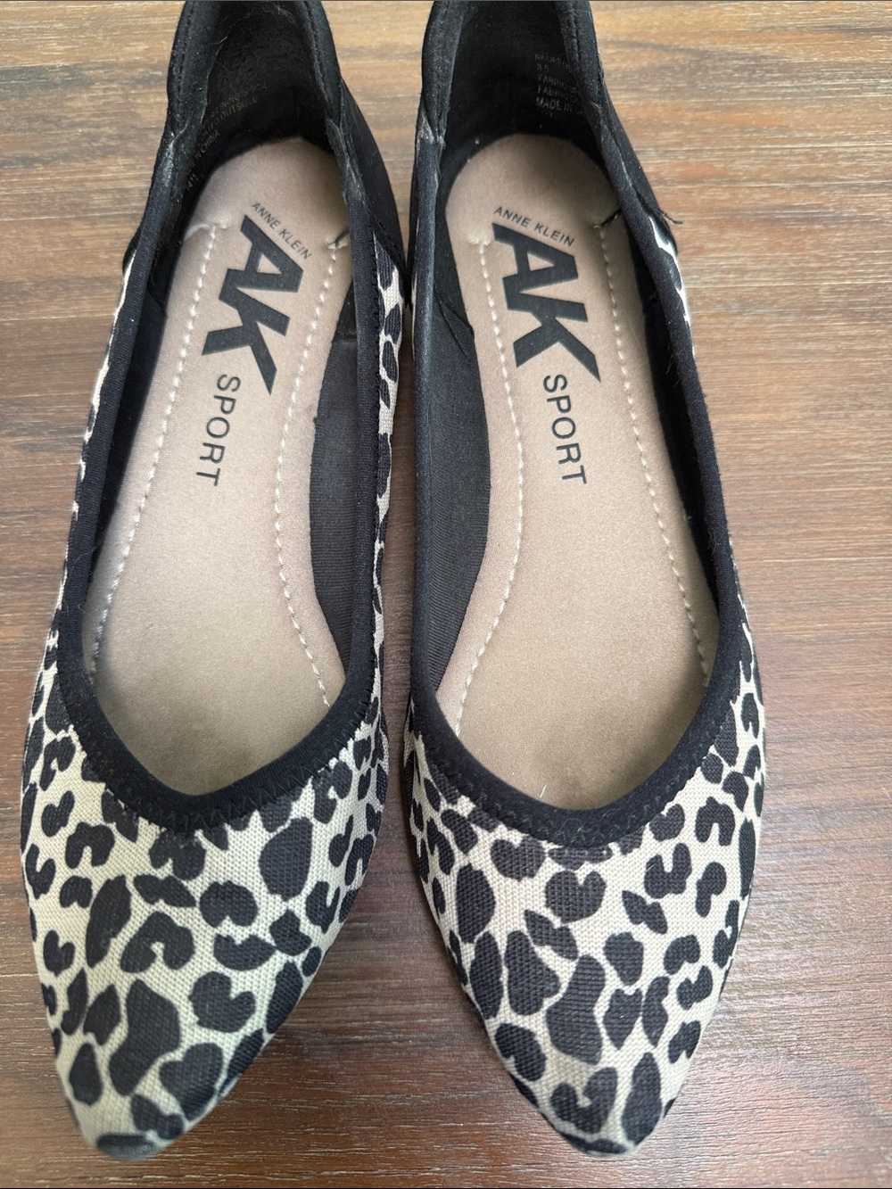 Anne Klein Leopard Print Pointed Flats - Black & Cream